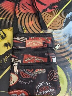 Harley-Davidson Black and Red Logo Messenger Crossbody Bag